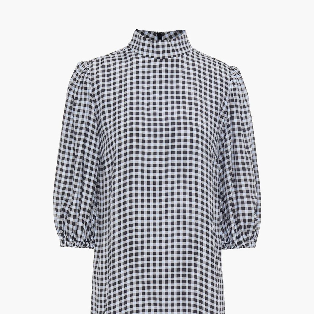 EUC Ganni Gingham crepe mini dress 38 Blue